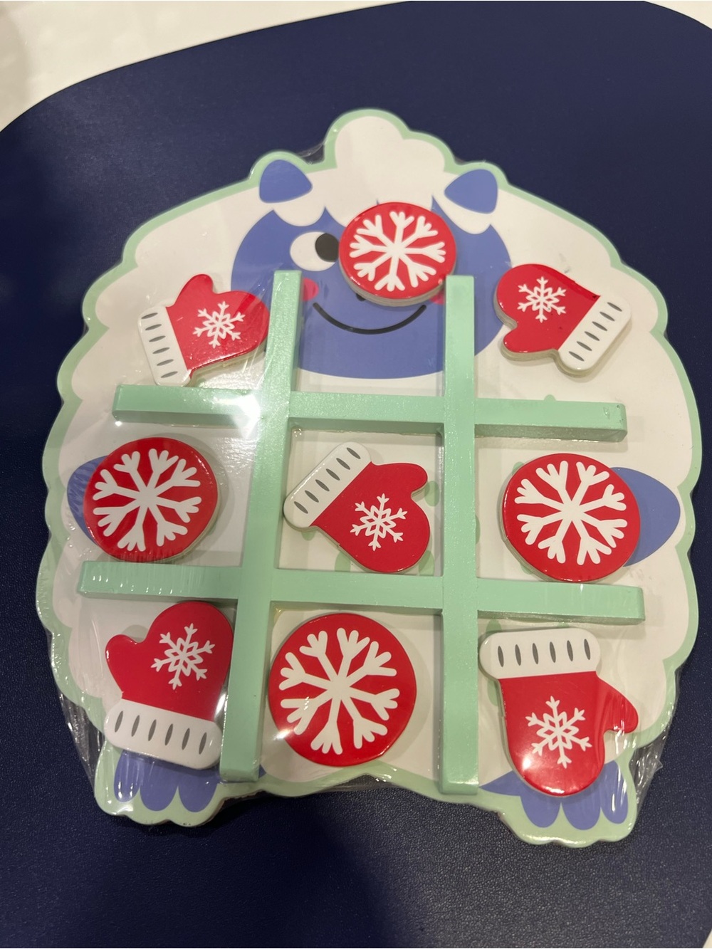 Yeti Wooden Tic Tac Toe Game with Green Border and Red Tokens